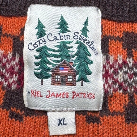 Kiel James Patrick Fox & Foliage Cozy Cabin Unisex Sweater Orange Brown XL - Picture 7 of 7